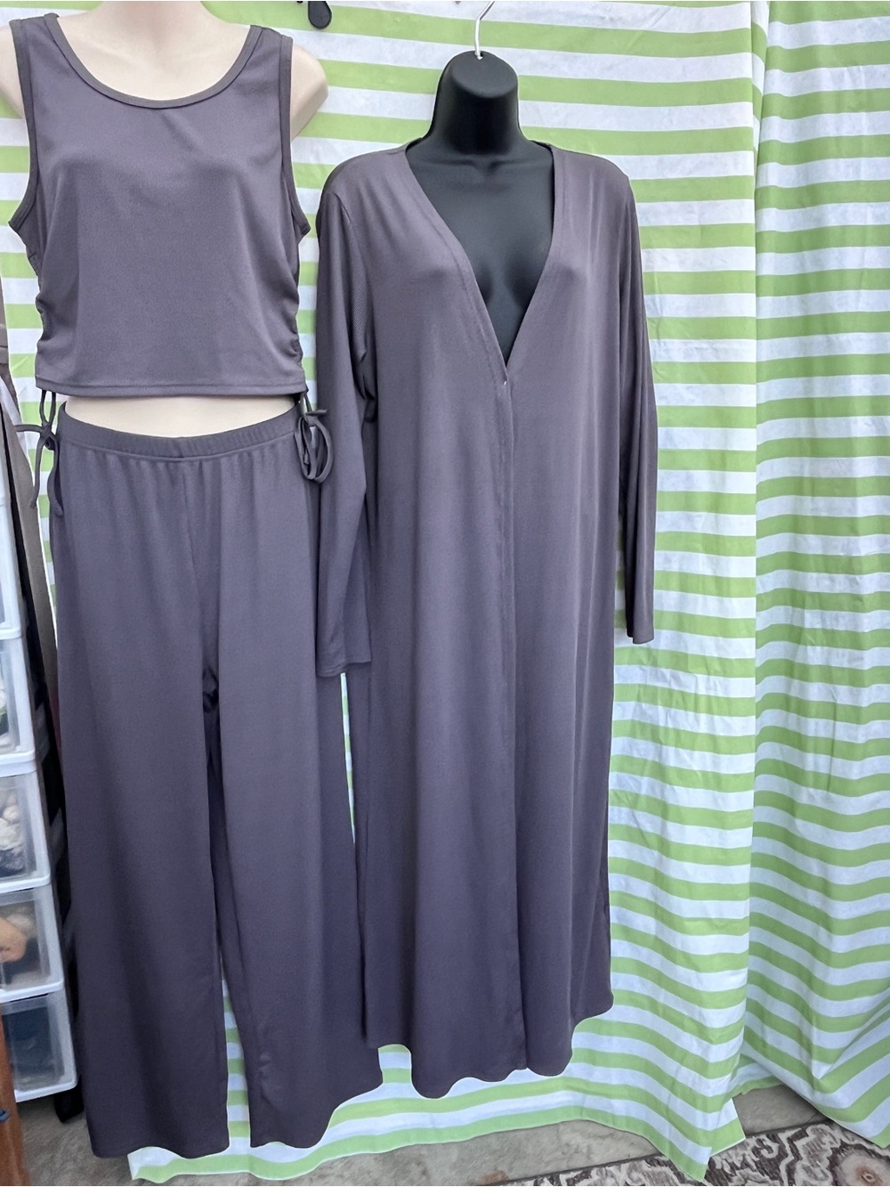 Women's Wide-Leg Lounge Set in Charcoal - 3-Piece